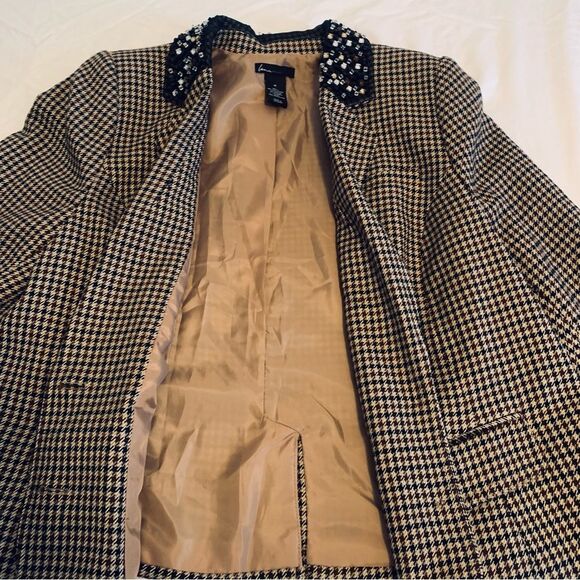Lane Bryant Houndstooth Blazer Black and Tan with Embellished Collar Sz 16 - Picture 5 of 10